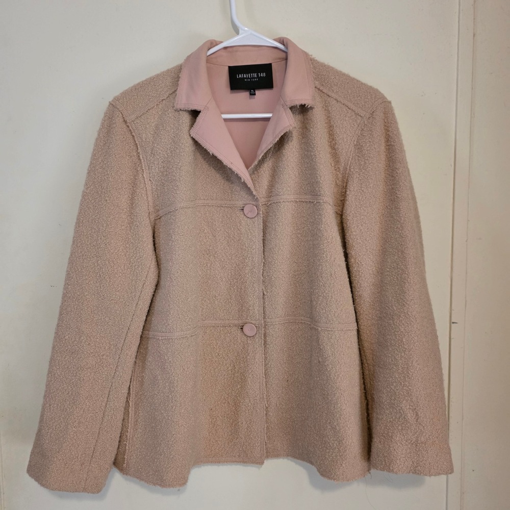 Lafayette 148 Womens Blazer Jacket Size XL Mauve Virgin Wool Boucle Two Button